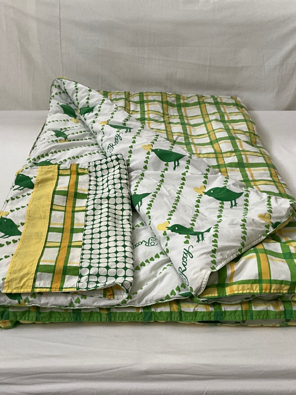 ROXY Reversible Plaid / Bird Comforter & Sham Set Twin Green White (#2)
